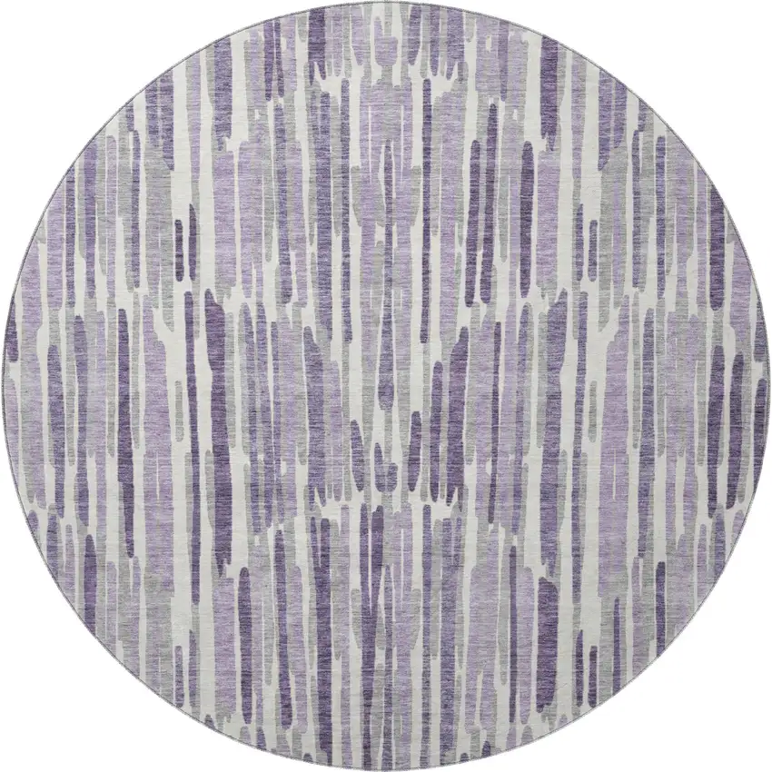 8' Purple Ivory And Gray Abstract Washable Round Rug With UV Protection Photo 3