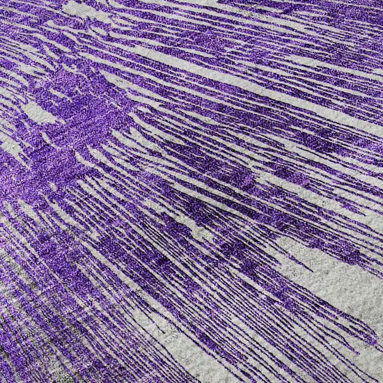 8' Purple Ivory And Gray Abstract Washable Round Rug With UV Protection Photo 9