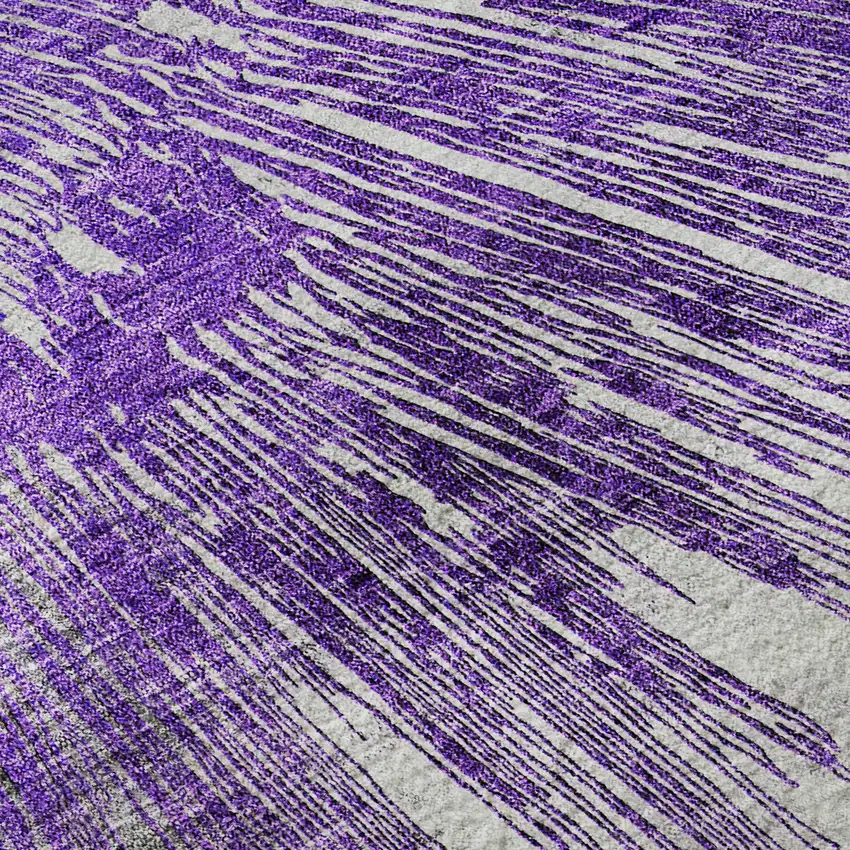 8' Purple Ivory And Gray Abstract Washable Round Rug With UV Protection Photo 9