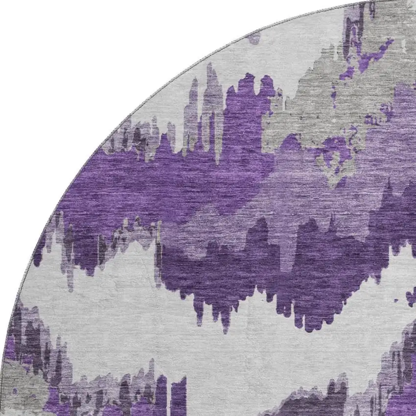 8' Purple Ivory And Gray Abstract Washable Round Rug With UV Protection Photo 5