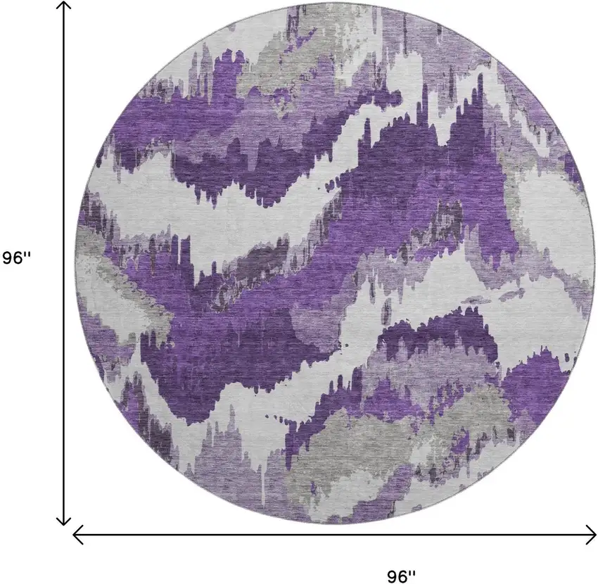 8' Purple Ivory And Gray Abstract Washable Round Rug With UV Protection Photo 3