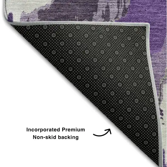 8' Purple Ivory And Gray Abstract Washable Round Rug With UV Protection Photo 7