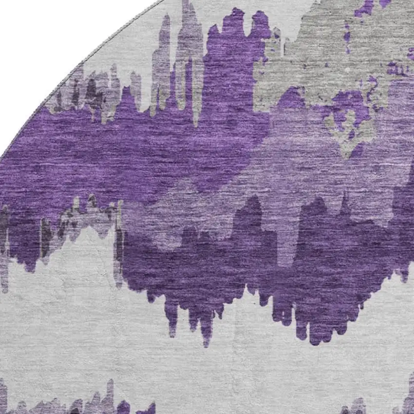 8' Purple Ivory And Gray Abstract Washable Round Rug With UV Protection Photo 4