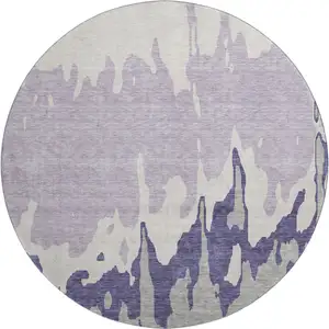 Photo of 8' Purple Ivory And Gray Abstract Washable Round Rug With UV Protection