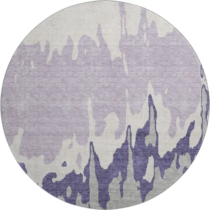 8' Purple Ivory And Gray Abstract Washable Round Rug With UV Protection Photo 1