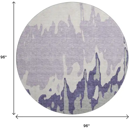 8' Purple Ivory And Gray Abstract Washable Round Rug With UV Protection Photo 9