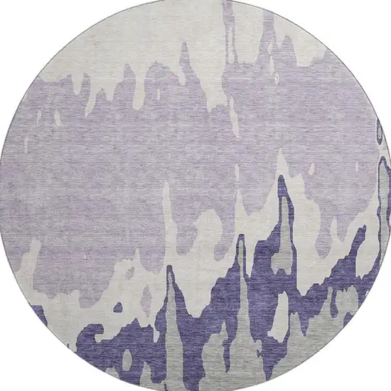 8' Purple Ivory And Gray Abstract Washable Round Rug With UV Protection Photo 3