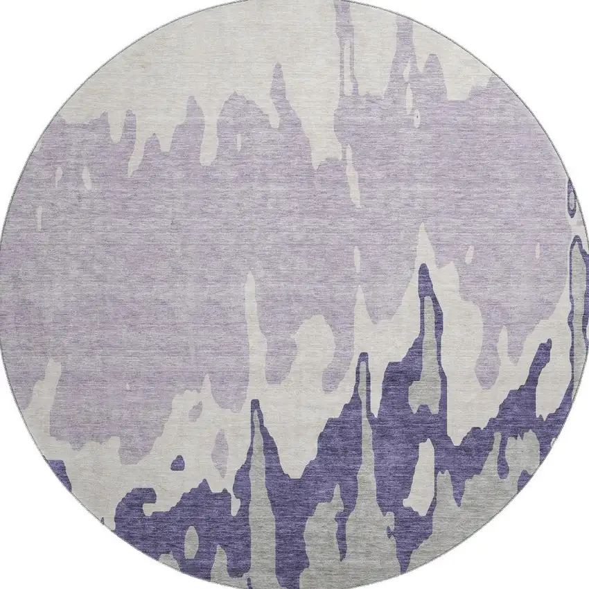 8' Purple Ivory And Gray Abstract Washable Round Rug With UV Protection Photo 3