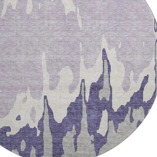 8' Purple Ivory And Gray Abstract Washable Round Rug With UV Protection Photo 2