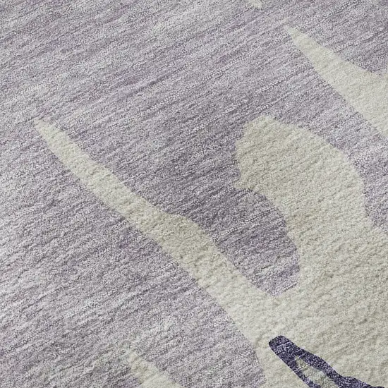 8' Purple Ivory And Gray Abstract Washable Round Rug With UV Protection Photo 8
