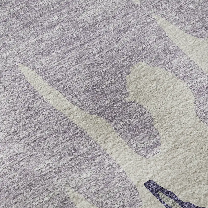 8' Purple Ivory And Gray Abstract Washable Round Rug With UV Protection Photo 8