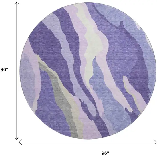 8' Purple Ivory And Gray Abstract Washable Round Rug With UV Protection Photo 8
