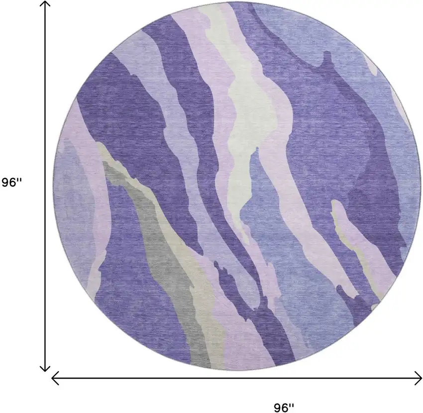 8' Purple Ivory And Gray Abstract Washable Round Rug With UV Protection Photo 8