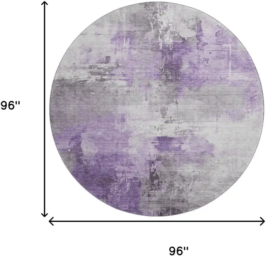 8' Purple Ivory And Gray Abstract Washable Round Rug With UV Protection Photo 9