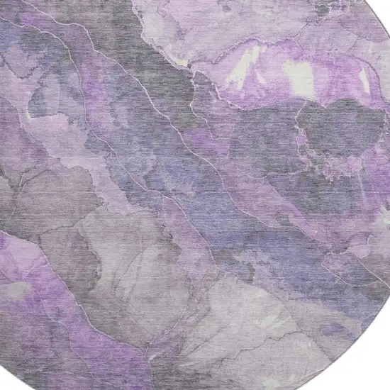 8' Purple Ivory And Gray Floral Washable Round Rug With UV Protection Photo 2