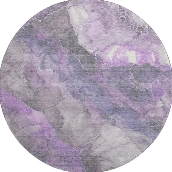 8' Purple Ivory And Gray Floral Washable Round Rug With UV Protection Photo 3