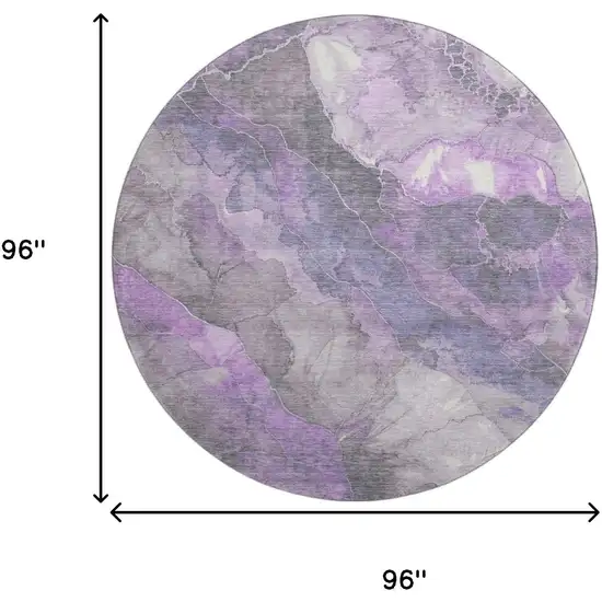 8' Purple Ivory And Gray Floral Washable Round Rug With UV Protection Photo 9