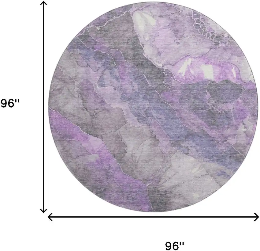 8' Purple Ivory And Gray Floral Washable Round Rug With UV Protection Photo 9