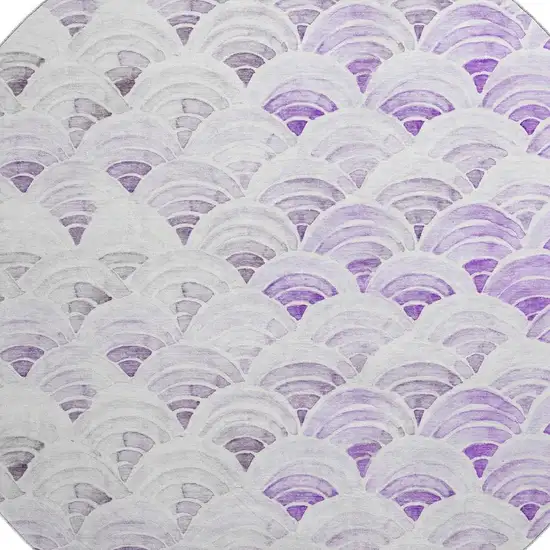 8' Purple Ivory And Gray Geometric Washable Round Rug With UV Protection Photo 3