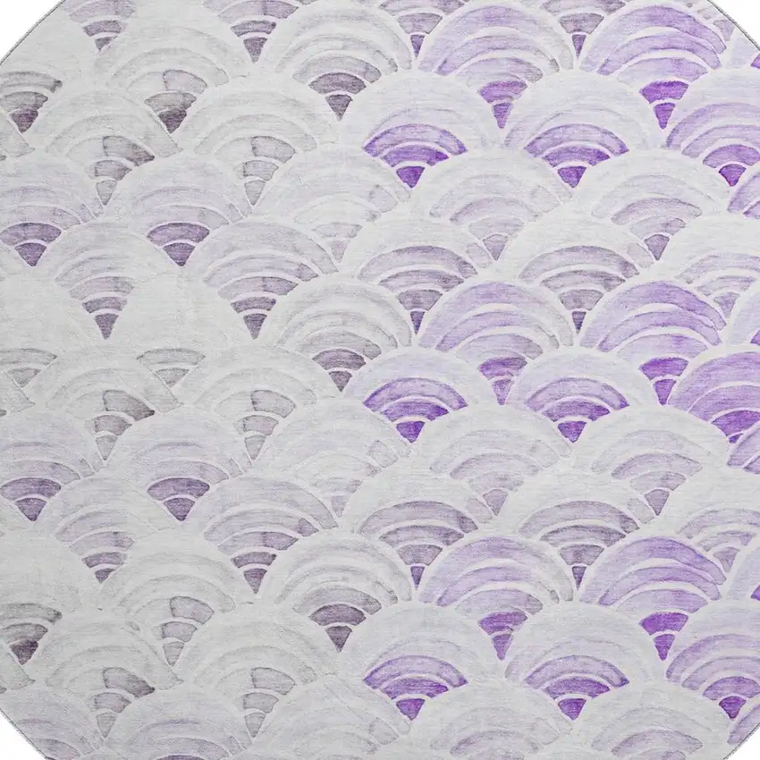 8' Purple Ivory And Gray Geometric Washable Round Rug With UV Protection Photo 3