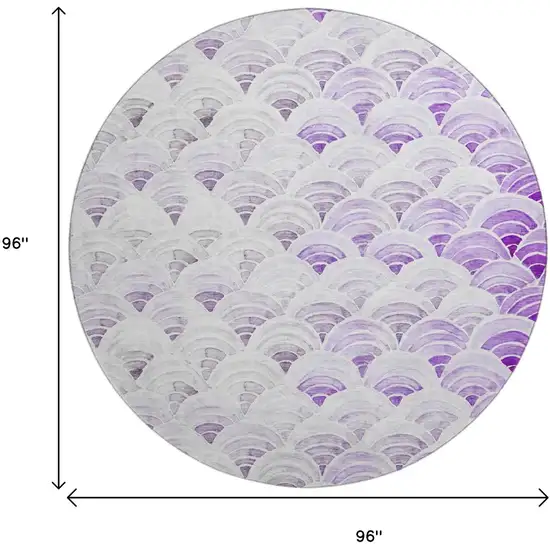 8' Purple Ivory And Gray Geometric Washable Round Rug With UV Protection Photo 3