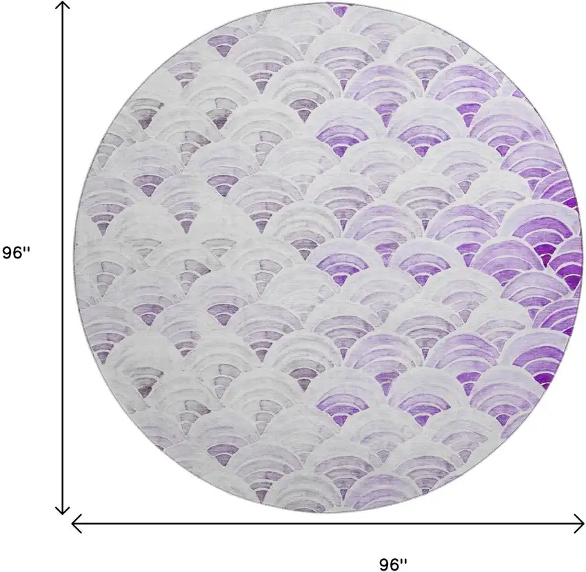 8' Purple Ivory And Gray Geometric Washable Round Rug With UV Protection Photo 3