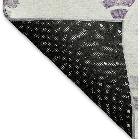 8' Purple Ivory And Gray Geometric Washable Round Rug With UV Protection Photo 6
