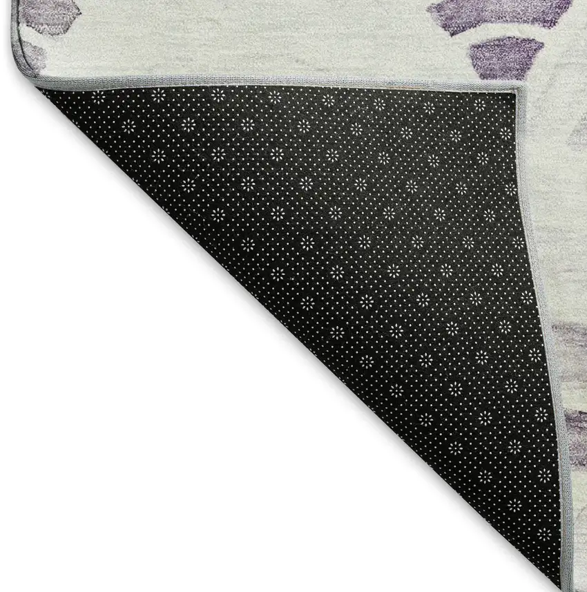 8' Purple Ivory And Gray Geometric Washable Round Rug With UV Protection Photo 6