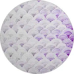Photo of 8' Purple Ivory And Gray Geometric Washable Round Rug With UV Protection