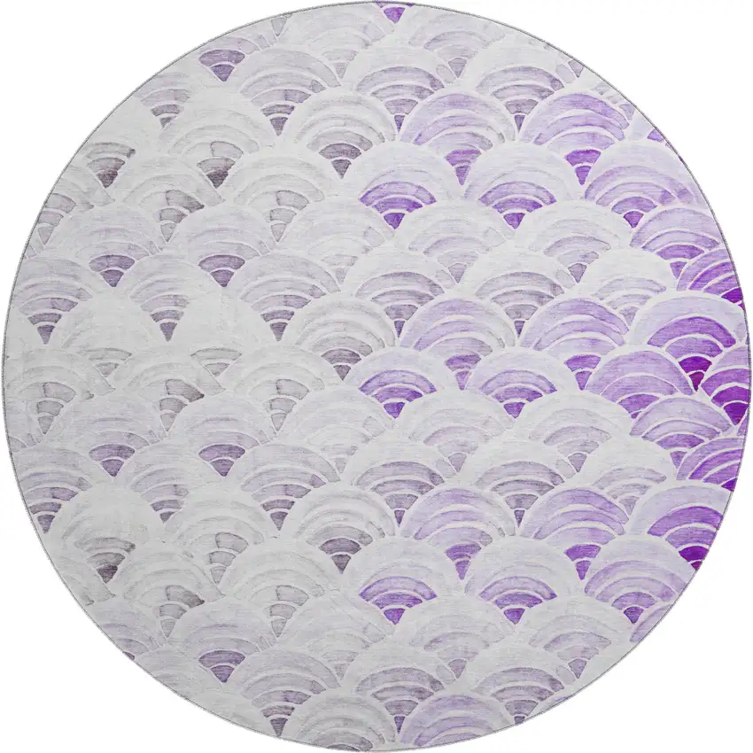 8' Purple Ivory And Gray Geometric Washable Round Rug With UV Protection Photo 1