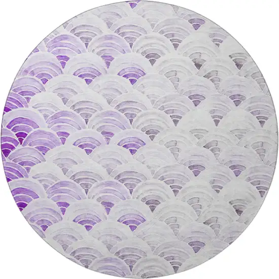 8' Purple Ivory And Gray Geometric Washable Round Rug With UV Protection Photo 4