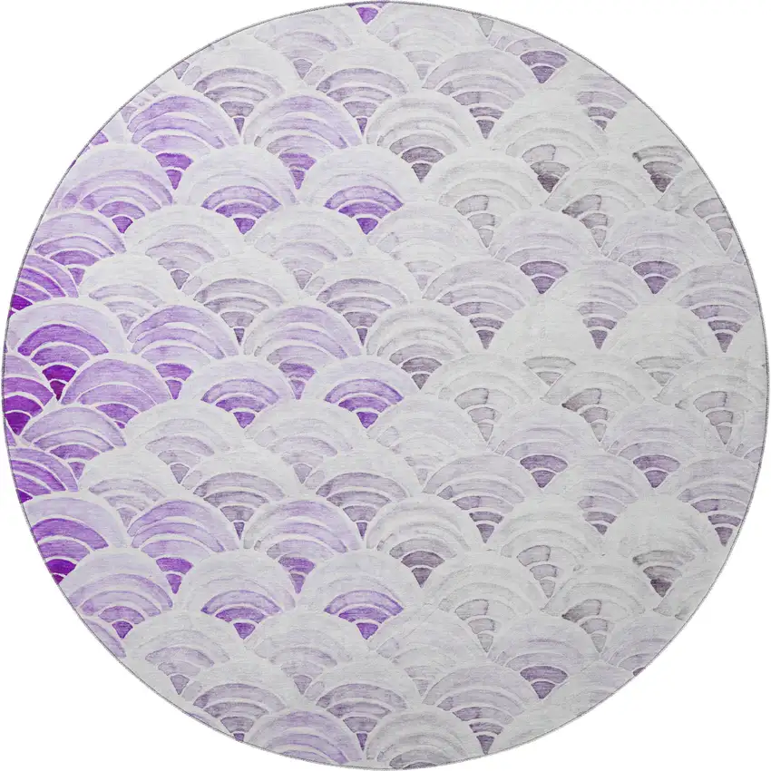 8' Purple Ivory And Gray Geometric Washable Round Rug With UV Protection Photo 4