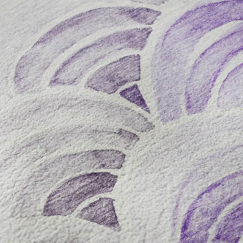 8' Purple Ivory And Gray Geometric Washable Round Rug With UV Protection Photo 9