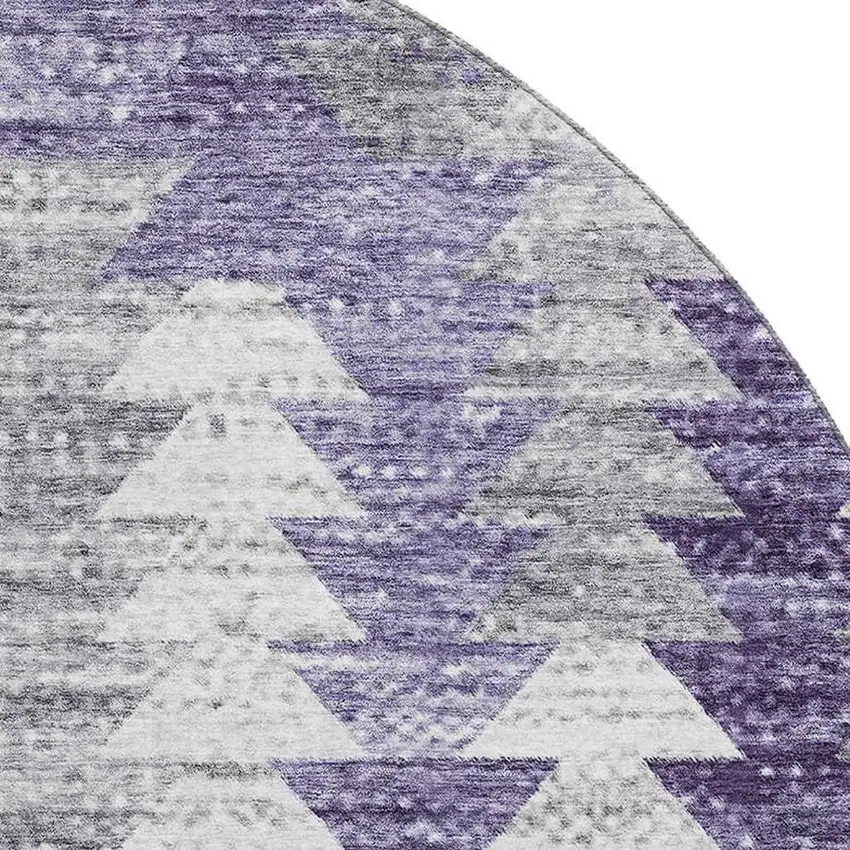 8' Purple Ivory And Gray Geometric Washable Round Rug With UV Protection Photo 3