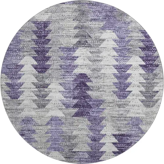 8' Purple Ivory And Gray Geometric Washable Round Rug With UV Protection Photo 1