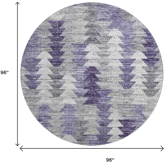 8' Purple Ivory And Gray Geometric Washable Round Rug With UV Protection Photo 3
