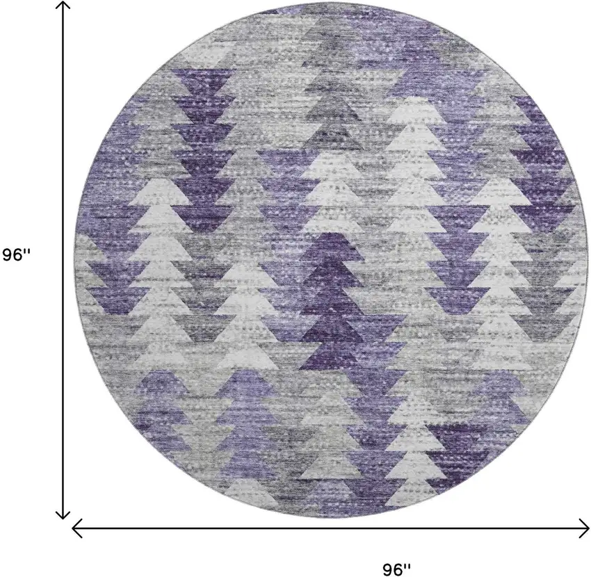 8' Purple Ivory And Gray Geometric Washable Round Rug With UV Protection Photo 3