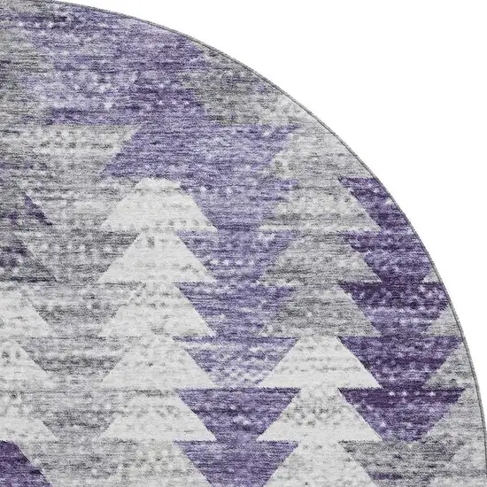 8' Purple Ivory And Gray Geometric Washable Round Rug With UV Protection Photo 4