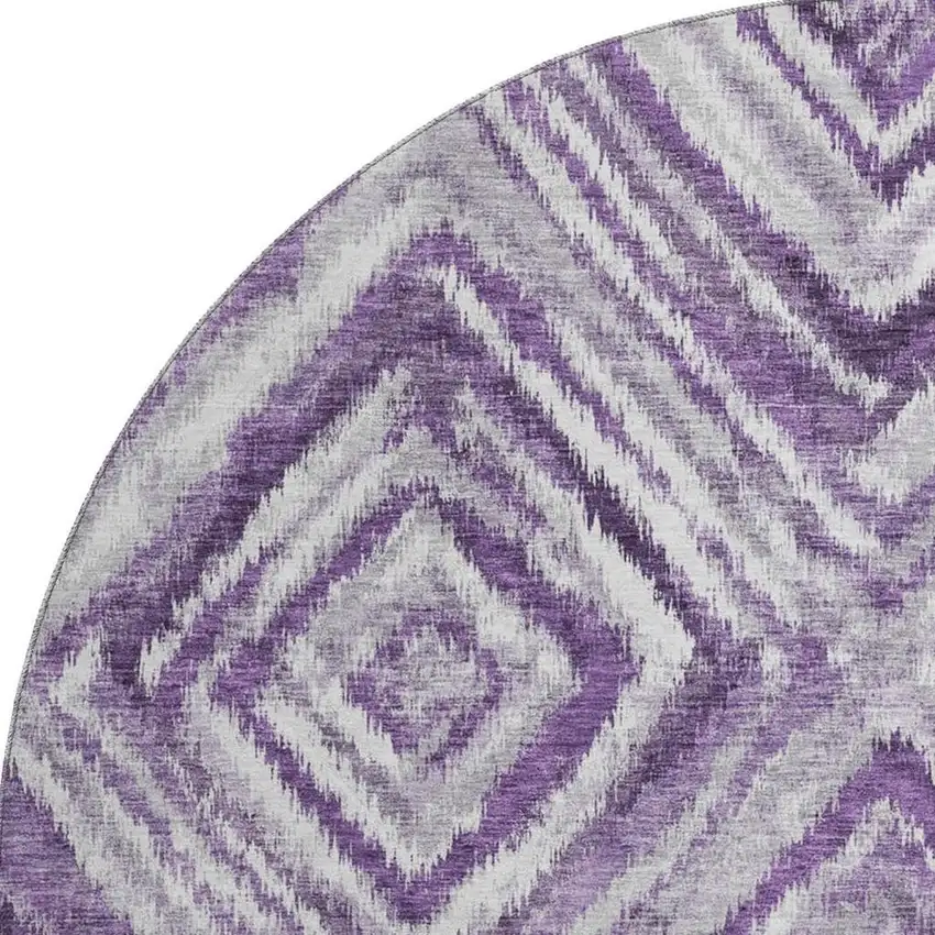 8' Purple Ivory And Gray Geometric Washable Round Rug With UV Protection Photo 4