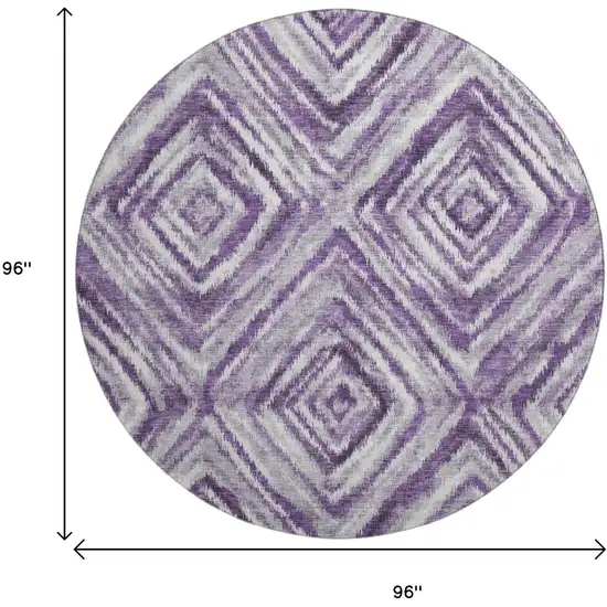 8' Purple Ivory And Gray Geometric Washable Round Rug With UV Protection Photo 3