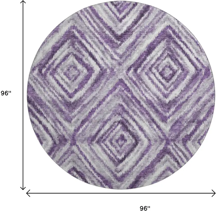 8' Purple Ivory And Gray Geometric Washable Round Rug With UV Protection Photo 3