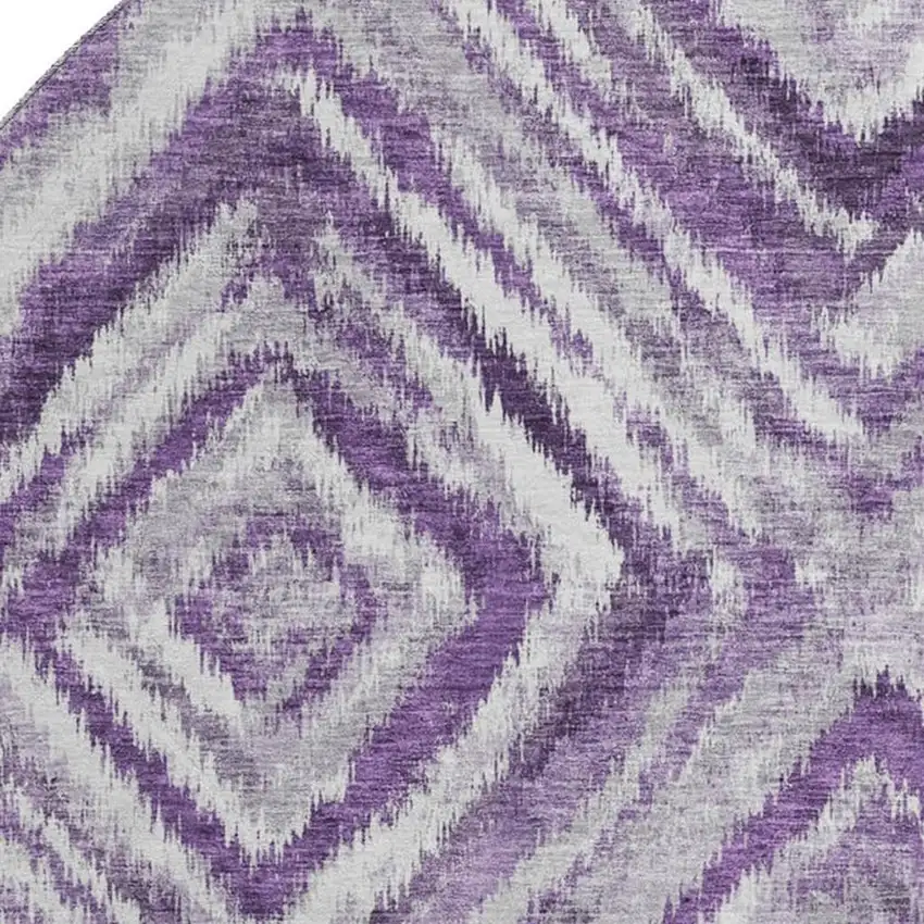 8' Purple Ivory And Gray Geometric Washable Round Rug With UV Protection Photo 3