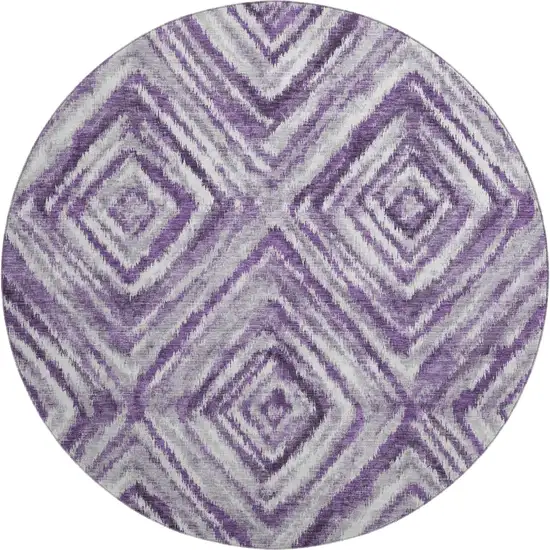 8' Purple Ivory And Gray Geometric Washable Round Rug With UV Protection Photo 1