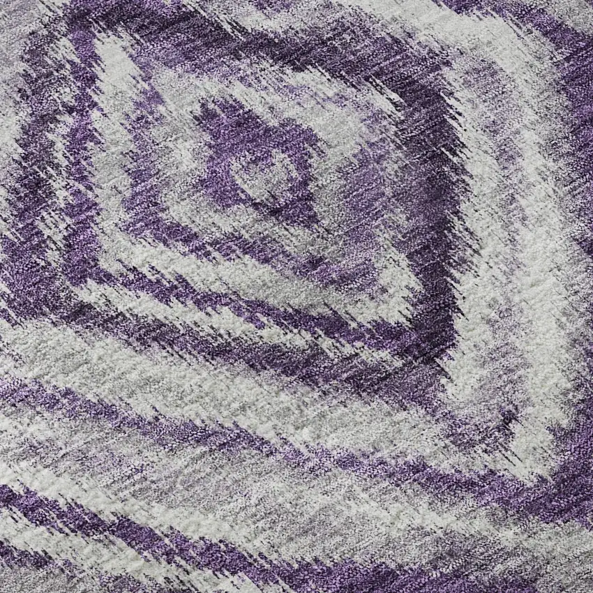8' Purple Ivory And Gray Geometric Washable Round Rug With UV Protection Photo 9