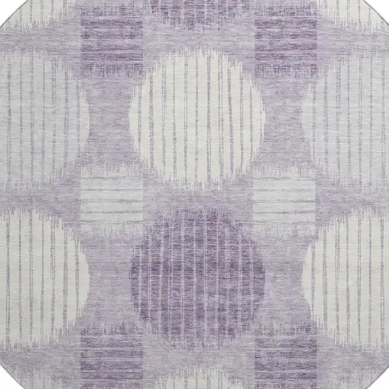 8' Purple Ivory And Gray Geometric Washable Round Rug With UV Protection Photo 3