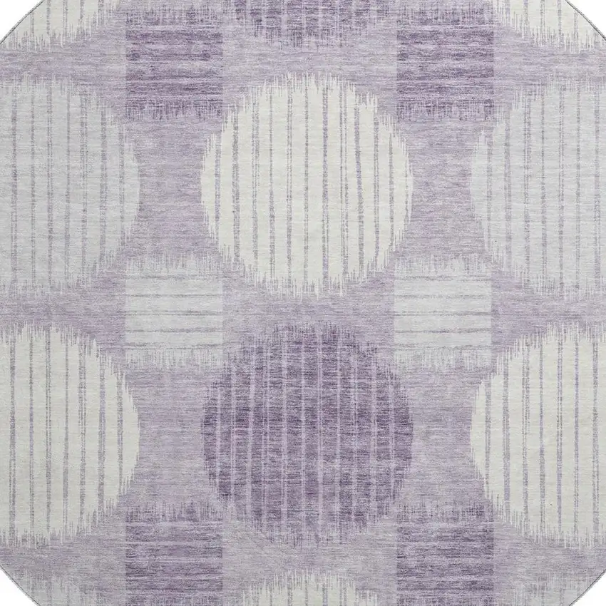 8' Purple Ivory And Gray Geometric Washable Round Rug With UV Protection Photo 3
