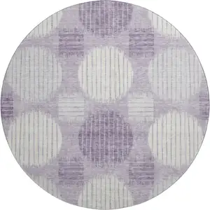 Photo of 8' Purple Ivory And Gray Geometric Washable Round Rug With UV Protection