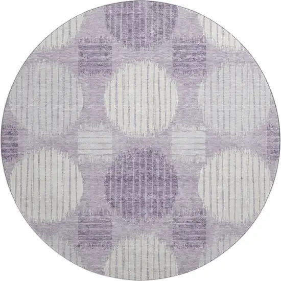 8' Purple Ivory And Gray Geometric Washable Round Rug With UV Protection Photo 1