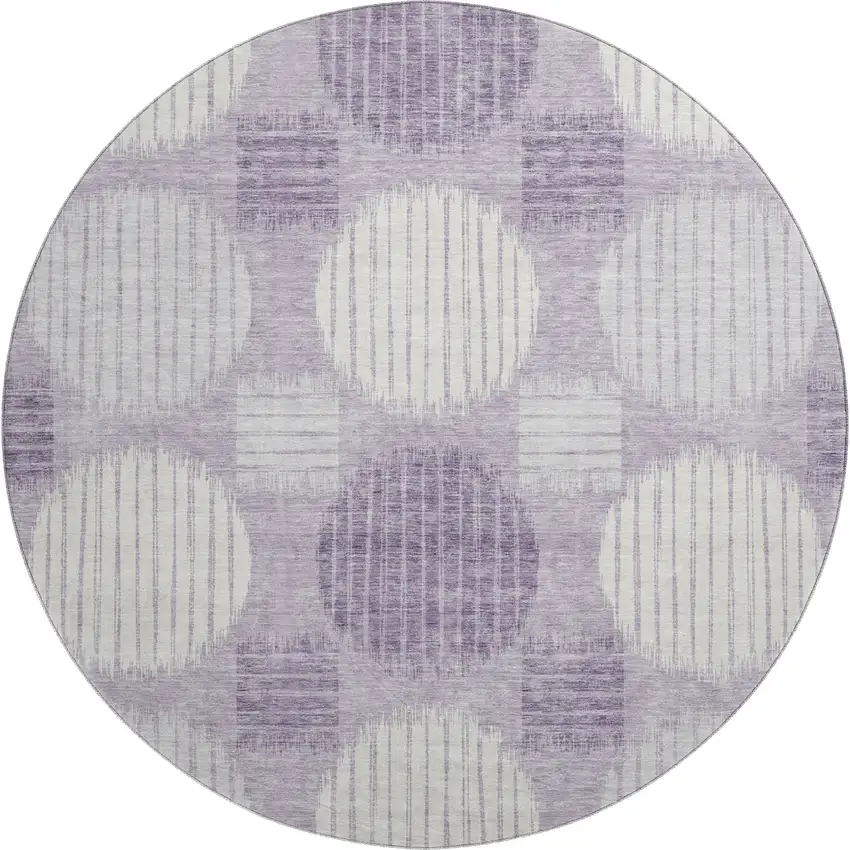 8' Purple Ivory And Gray Geometric Washable Round Rug With UV Protection Photo 1
