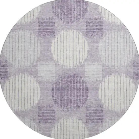 8' Purple Ivory And Gray Geometric Washable Round Rug With UV Protection Photo 4